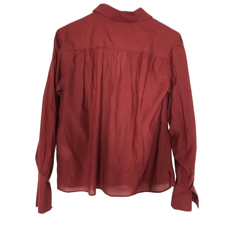 Madewell Easy Top Long Sleeve Collared Split Neck Popover Shirt Claret Red NWT S